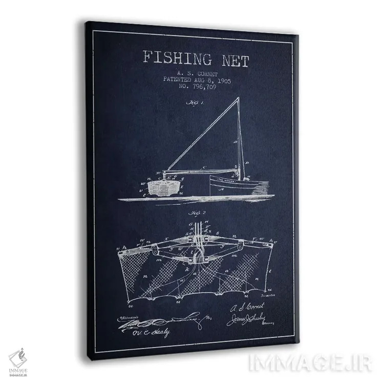 تابلو نقشهٔ ثبت اختراع تور ماهیگیری سرمهای اثر پیکسل کهنه (استودیو/نام هنری) - نمای پرسپکتیو محصول