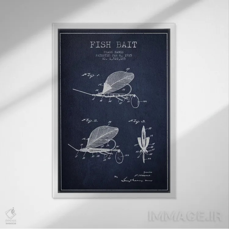 تابلو نقشهٔ حقامتیاز طعمهٔ ماهیگیری سرمهای اثر پیکسل کهنه (استودیو/نام هنری) - نمای قابدار سفید