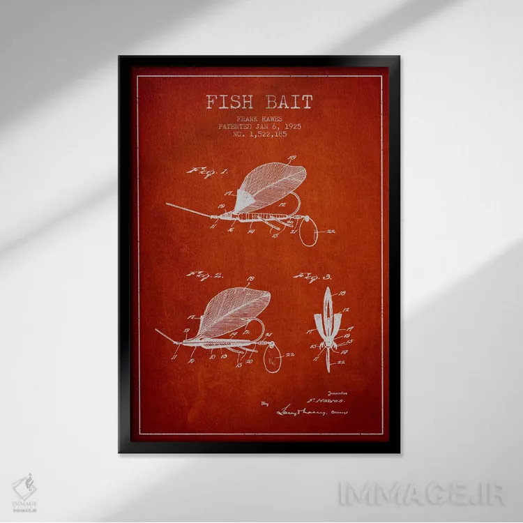 تابلو نقشهٔ حقامتیاز طعمهٔ ماهیگیری قرمز اثر پیکسل کهنه (استودیو/نام هنری) - نمای قابدار مشکی