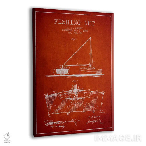 تابلو نقشهٔ ثبت اختراع تور ماهیگیری قرمز اثر پیکسل کهنه (استودیو/نام هنری) - نمای پرسپکتیو محصول