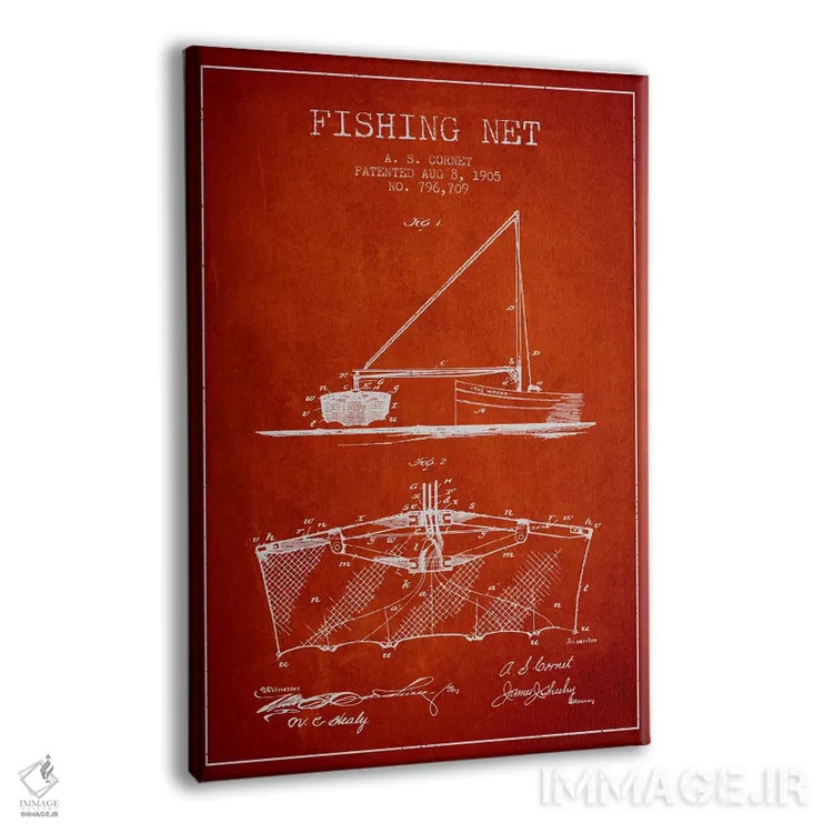 تابلو نقشهٔ ثبت اختراع تور ماهیگیری قرمز اثر پیکسل کهنه (استودیو/نام هنری) - نمای پرسپکتیو محصول