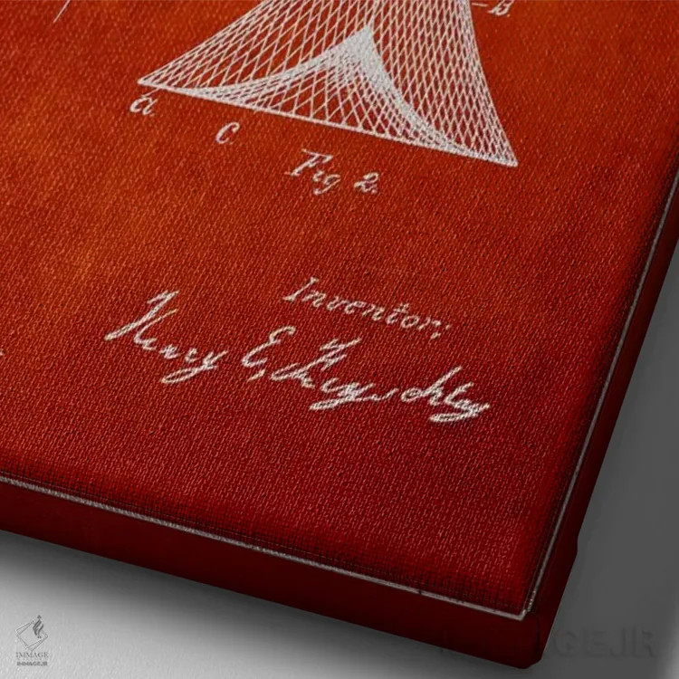 تابلو نقشهٔ ثبت اختراع تور ماهیگیری قرمز اثر پیکسل کهنه (استودیو/نام هنری) - نمای نزدیک بافت بوم