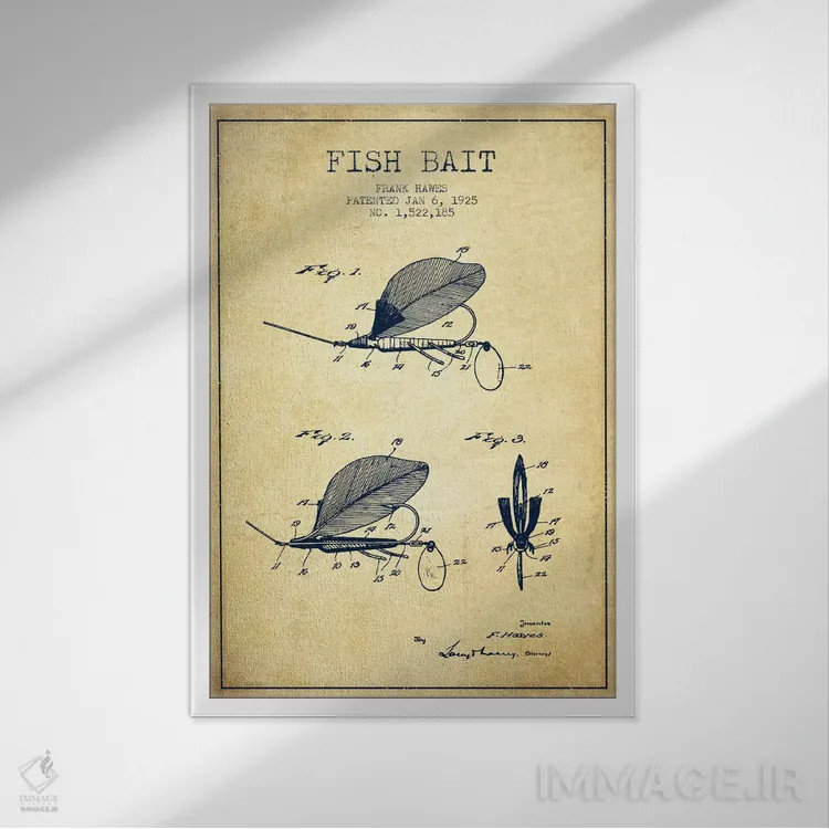 تابلو نقشهٔ حقامتیاز طعمهٔ ماهیگیری کلاسیک اثر پیکسل کهنه (استودیو/نام هنری) - نمای قابدار سفید