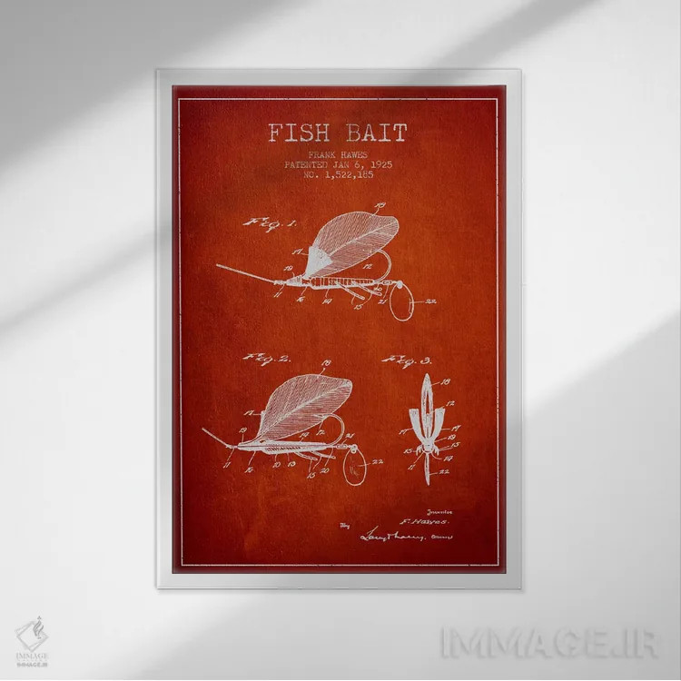 تابلو نقشهٔ حقامتیاز طعمهٔ ماهیگیری قرمز اثر پیکسل کهنه (استودیو/نام هنری) - نمای قابدار سفید