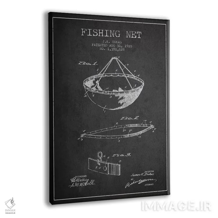 تابلو نقشهٔ ثبت اختراع تور ماهیگیری ذغالی اثر پیکسل کهنه (استودیو/نام هنری) - نمای پرسپکتیو محصول