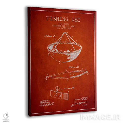 تابلو نقشهٔ ثبت اختراع تور ماهیگیری قرمز اثر پیکسل کهنه (استودیو/نام هنری) - نمای پرسپکتیو محصول