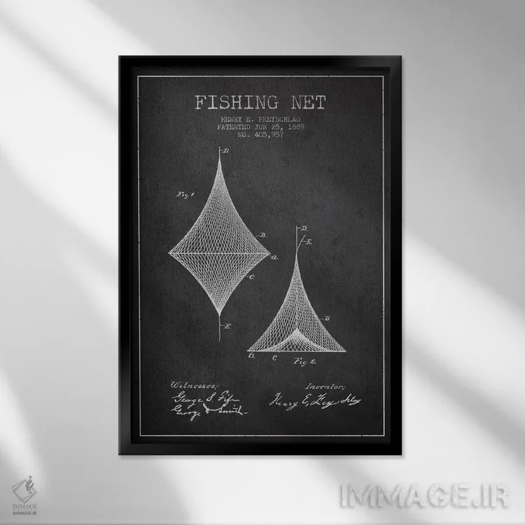 تابلو نقشهٔ حقامتیاز تور ماهیگیری زغالسنگی اثر پیکسل کهنه (استودیو/نام هنری) - نمای قابدار مشکی