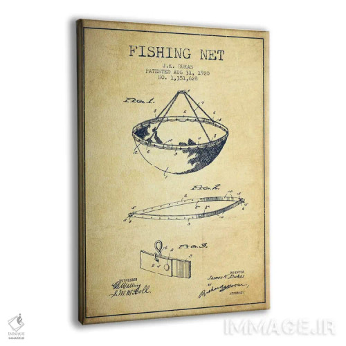تابلو نقشهٔ ثبت اختراع تور ماهیگیری قدیمی اثر پیکسل کهنه (استودیو/نام هنری) - نمای پرسپکتیو محصول