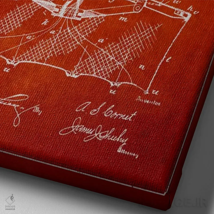 تابلو نقشهٔ ثبت اختراع تور ماهیگیری قرمز اثر پیکسل کهنه (استودیو/نام هنری) - نمای نزدیک بافت بوم