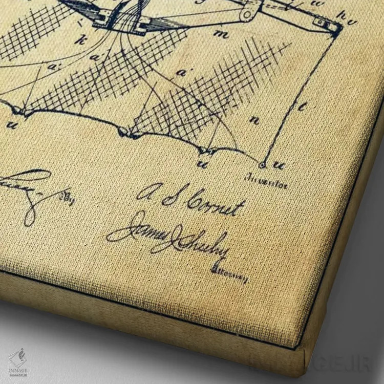 تابلو نقشهٔ ثبت اختراع تور ماهیگیری قدیمی اثر پیکسل کهنه (استودیو/نام هنری) - نمای نزدیک بافت بوم