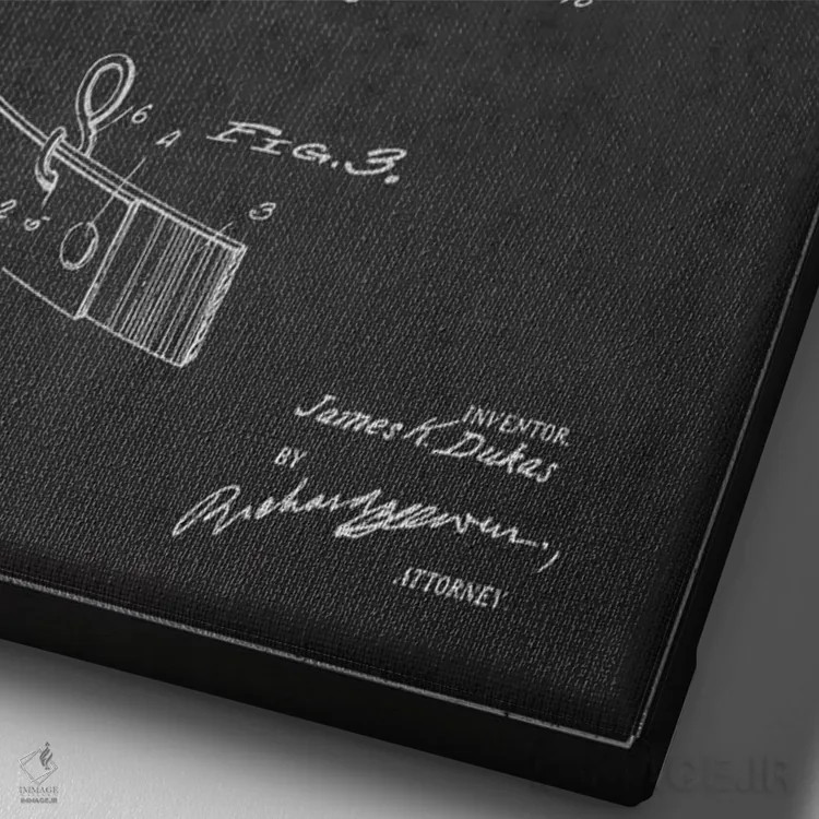 تابلو نقشهٔ ثبت اختراع تور ماهیگیری ذغالی اثر پیکسل کهنه (استودیو/نام هنری) - نمای نزدیک بافت بوم