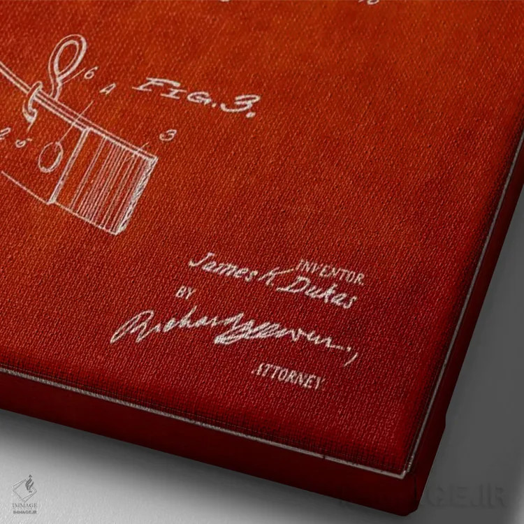 تابلو نقشهٔ ثبت اختراع تور ماهیگیری قرمز اثر پیکسل کهنه (استودیو/نام هنری) - نمای نزدیک بافت بوم