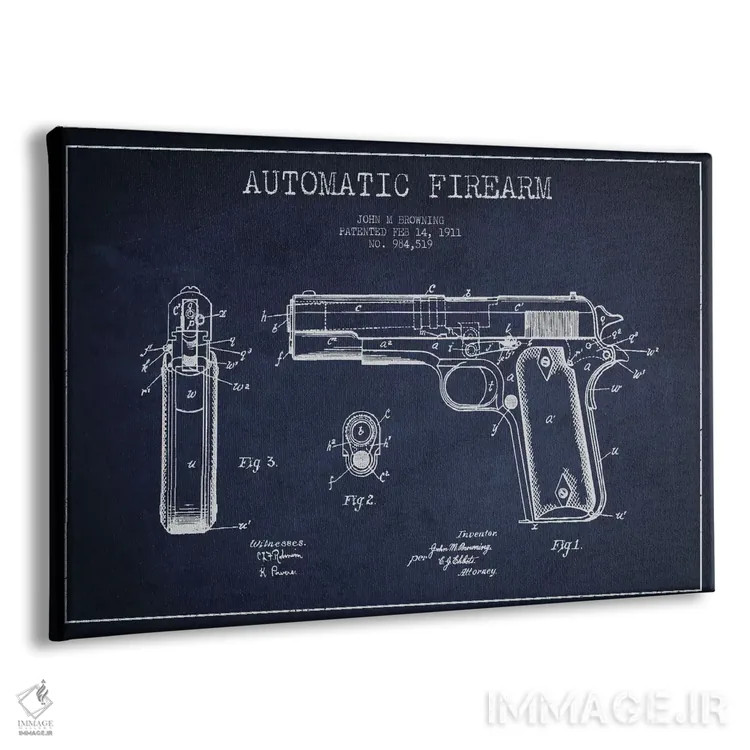 تابلو نقشهٔ ثبت اختراع سلاح خودکار سرمهای اثر پیکسل کهنه (استودیو/نام هنری) - نمای پرسپکتیو محصول