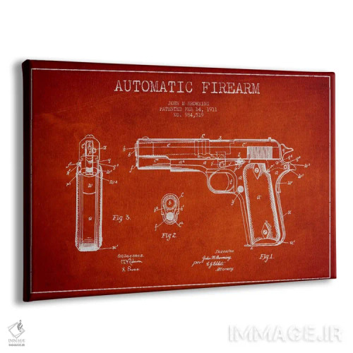 تابلو نقشهٔ ثبت اختراع سلاح خودکار قرمز اثر پیکسل کهنه (استودیو/نام هنری) - نمای پرسپکتیو محصول