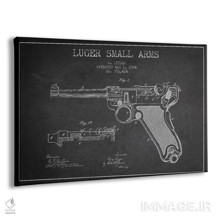 تابلو نقشهٔ ثبت اختراع سلاح لوگر ذغالی اثر پیکسل کهنه (استودیو/نام هنری) - نمای پرسپکتیو محصول