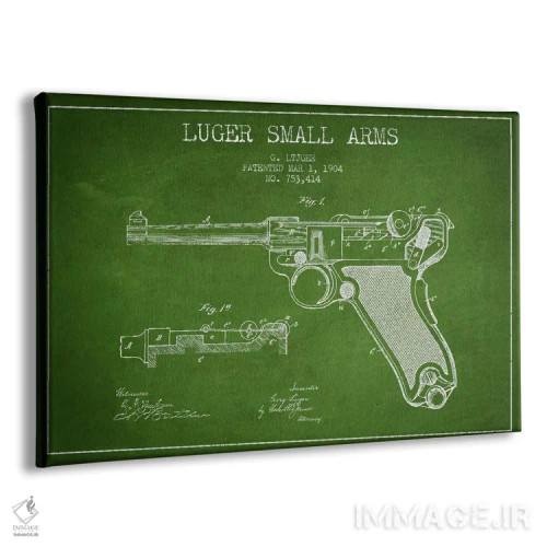 تابلو نقشهٔ ثبت اختراع سلاح لوگر سبز اثر پیکسل کهنه (استودیو/نام هنری) - نمای پرسپکتیو محصول