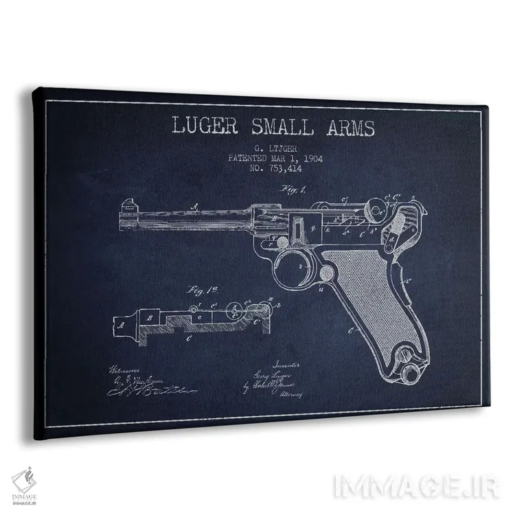 تابلو نقشهٔ ثبت اختراع سلاح لوگر سرمهای اثر پیکسل کهنه (استودیو/نام هنری) - نمای پرسپکتیو محصول