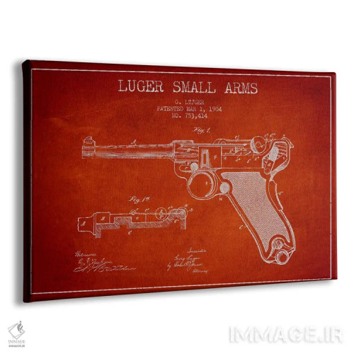 تابلو نقشهٔ ثبت اختراع سلاح لوگر قرمز اثر پیکسل کهنه (استودیو/نام هنری) - نمای پرسپکتیو محصول