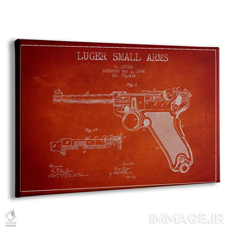 تابلو نقشهٔ ثبت اختراع سلاح لوگر قرمز اثر پیکسل کهنه (استودیو/نام هنری) - نمای پرسپکتیو محصول