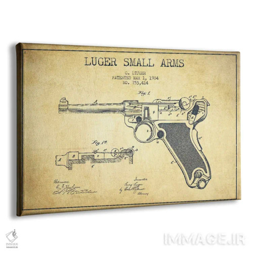 تابلو نقشهٔ ثبت اختراع سلاح لوگر قدیمی اثر پیکسل کهنه (استودیو/نام هنری) - نمای پرسپکتیو محصول