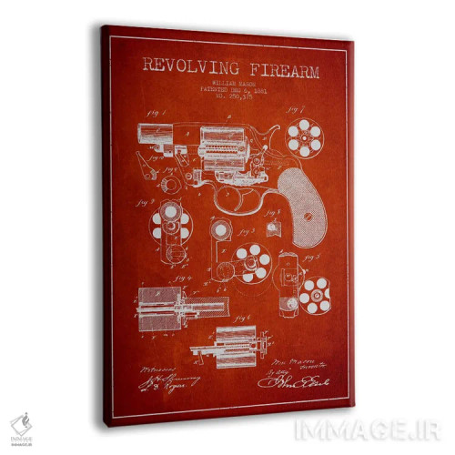 تابلو نقشهٔ ثبت اختراع سلاح چرخان قرمز اثر پیکسل کهنه (استودیو/نام هنری) - نمای پرسپکتیو محصول