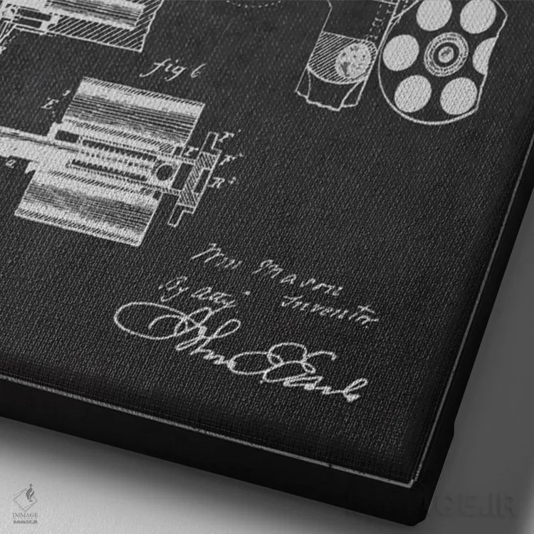 تابلو نقشهٔ ثبت اختراع سلاح چرخان ذغالی اثر پیکسل کهنه (استودیو/نام هنری) - نمای نزدیک بافت بوم