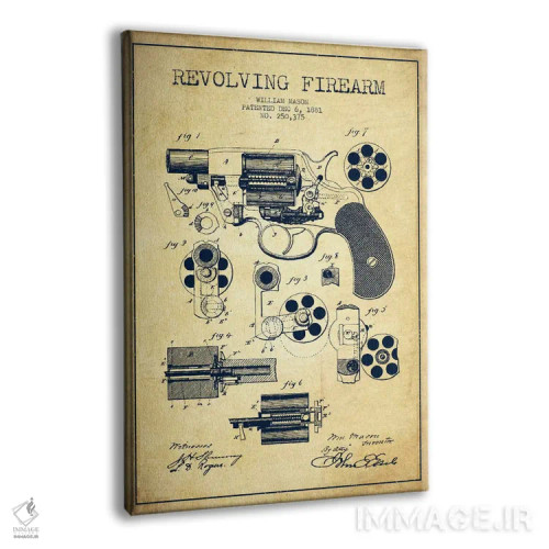 تابلو نقشهٔ ثبت اختراع سلاح چرخان قدیمی اثر پیکسل کهنه (استودیو/نام هنری) - نمای پرسپکتیو محصول