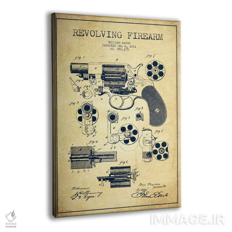 تابلو نقشهٔ ثبت اختراع سلاح چرخان قدیمی اثر پیکسل کهنه (استودیو/نام هنری) - نمای پرسپکتیو محصول
