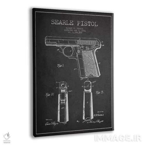 تابلو نقشهٔ ثبت اختراع تپانچه سیِرل ذغالی اثر پیکسل کهنه (استودیو/نام هنری) - نمای پرسپکتیو محصول