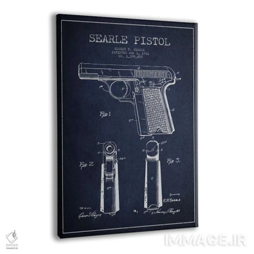 تابلو نقشهٔ ثبت اختراع تپانچه سیِرل سرمهای اثر پیکسل کهنه (استودیو/نام هنری) - نمای پرسپکتیو محصول