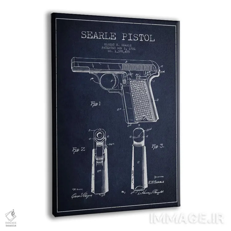 تابلو نقشهٔ ثبت اختراع تپانچه سیِرل سرمهای اثر پیکسل کهنه (استودیو/نام هنری) - نمای پرسپکتیو محصول