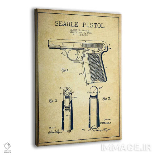 تابلو نقشهٔ ثبت اختراع تپانچه سیِرل قدیمی اثر پیکسل کهنه (استودیو/نام هنری) - نمای پرسپکتیو محصول