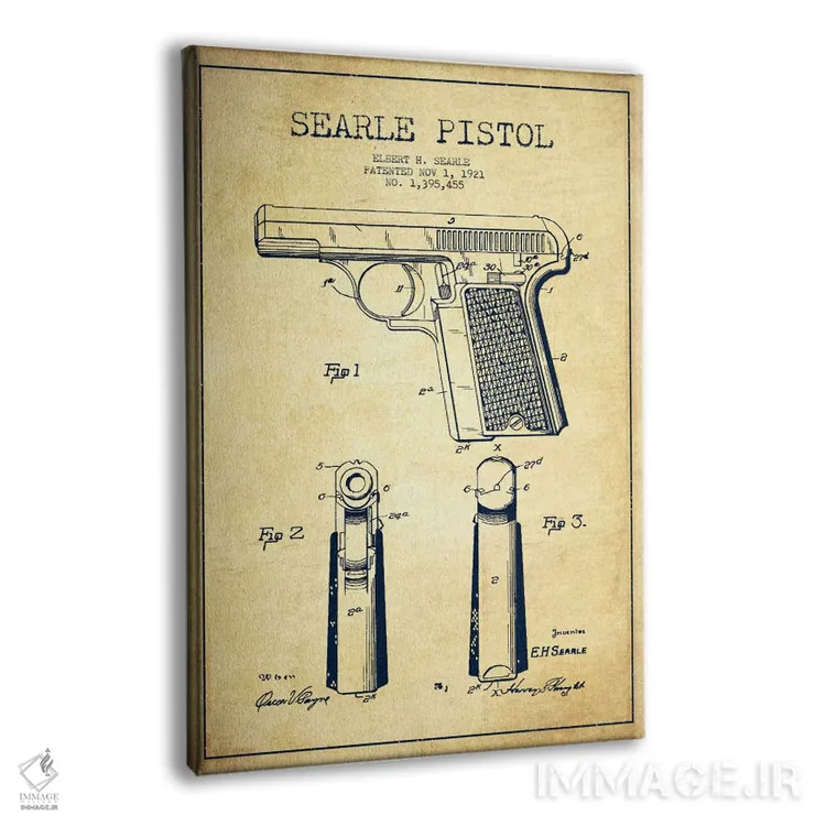 تابلو نقشهٔ ثبت اختراع تپانچه سیِرل قدیمی اثر پیکسل کهنه (استودیو/نام هنری) - نمای پرسپکتیو محصول