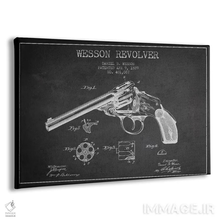 تابلو نقشهٔ ثبت اختراع رولور وسن ذغالی اثر پیکسل کهنه (استودیو/نام هنری) - نمای پرسپکتیو محصول