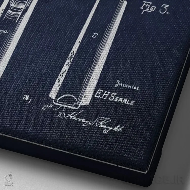 تابلو نقشهٔ ثبت اختراع تپانچه سیِرل سرمهای اثر پیکسل کهنه (استودیو/نام هنری) - نمای نزدیک بافت بوم