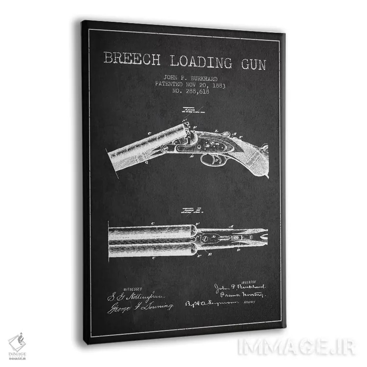 تابلو نقشهٔ ثبت اختراع اسلحه برکارد ذغالی اثر پیکسل کهنه (استودیو/نام هنری) - نمای پرسپکتیو محصول