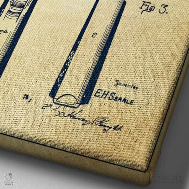 تابلو نقشهٔ ثبت اختراع تپانچه سیِرل قدیمی اثر پیکسل کهنه (استودیو/نام هنری) - نمای نزدیک بافت بوم