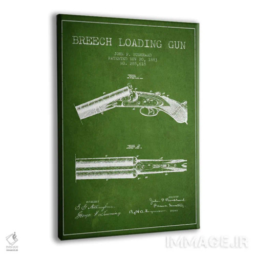 تابلو نقشهٔ ثبت اختراع اسلحه برکارد سبز اثر پیکسل کهنه (استودیو/نام هنری) - نمای پرسپکتیو محصول
