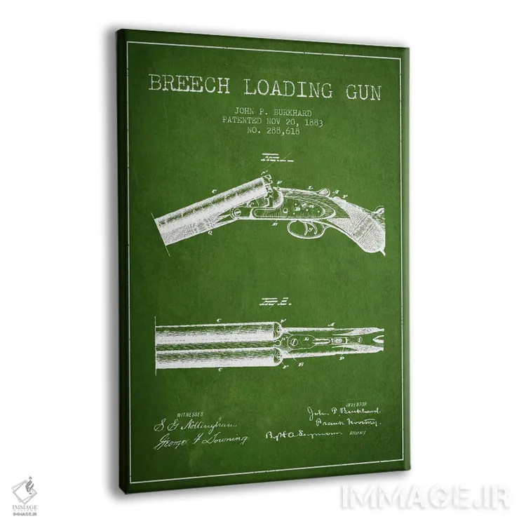 تابلو نقشهٔ ثبت اختراع اسلحه برکارد سبز اثر پیکسل کهنه (استودیو/نام هنری) - نمای پرسپکتیو محصول