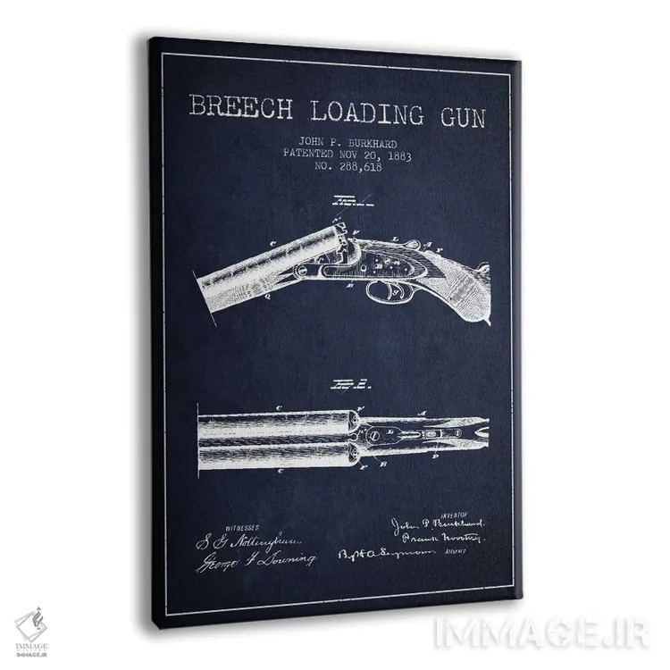 تابلو نقشهٔ ثبت اختراع اسلحه برکارد سرمهای اثر پیکسل کهنه (استودیو/نام هنری) - نمای پرسپکتیو محصول
