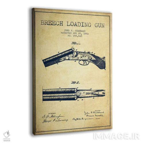 تابلو نقشهٔ ثبت اختراع اسلحه برکارد قدیمی اثر پیکسل کهنه (استودیو/نام هنری) - نمای پرسپکتیو محصول
