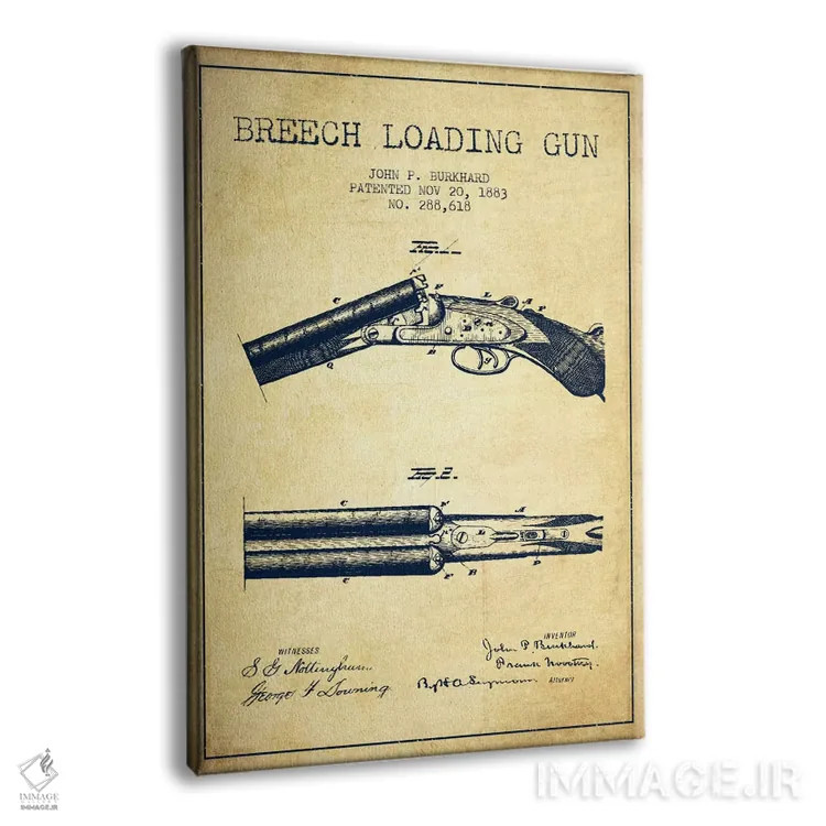 تابلو نقشهٔ ثبت اختراع اسلحه برکارد قدیمی اثر پیکسل کهنه (استودیو/نام هنری) - نمای پرسپکتیو محصول