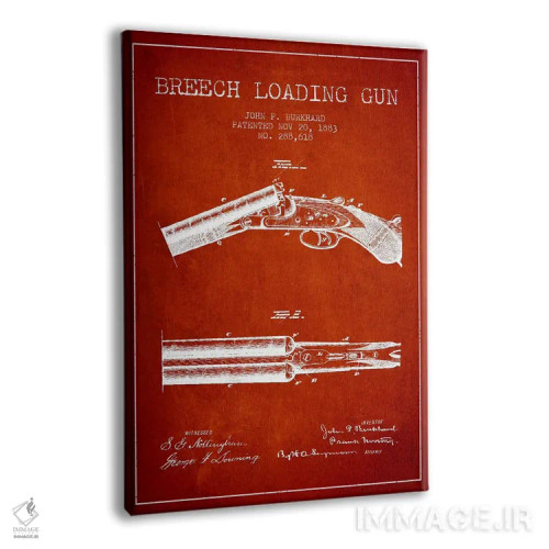 تابلو نقشهٔ ثبت اختراع اسلحه برکارد قرمز اثر پیکسل کهنه (استودیو/نام هنری) - نمای پرسپکتیو محصول