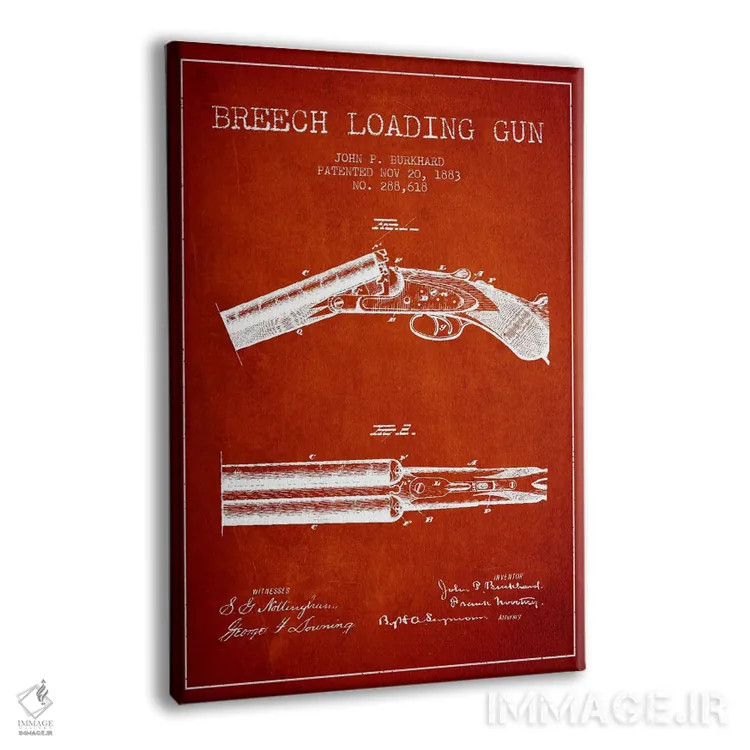 تابلو نقشهٔ ثبت اختراع اسلحه برکارد قرمز اثر پیکسل کهنه (استودیو/نام هنری) - نمای پرسپکتیو محصول
