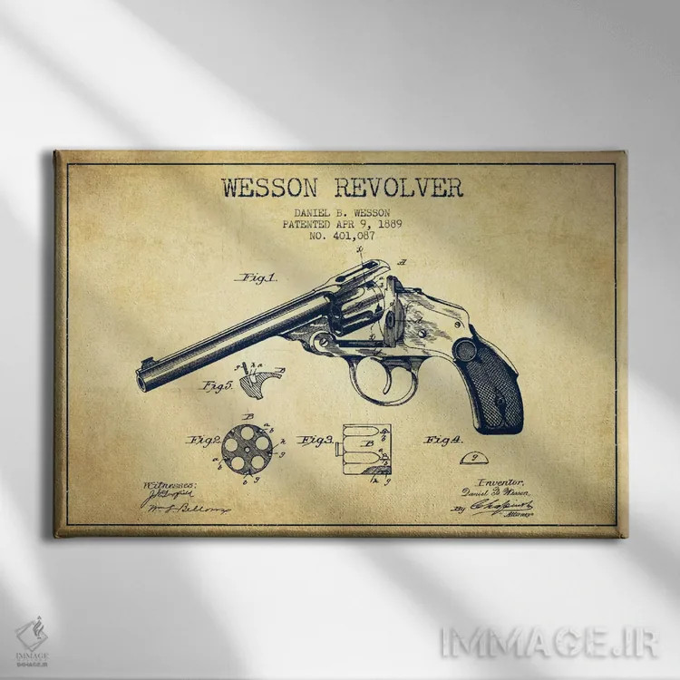 تابلو نقشهٔ ثبت اختراع رولور وسن قدیمی اثر پیکسل کهنه (استودیو/نام هنری) - نمای روبهرو روی دیوار