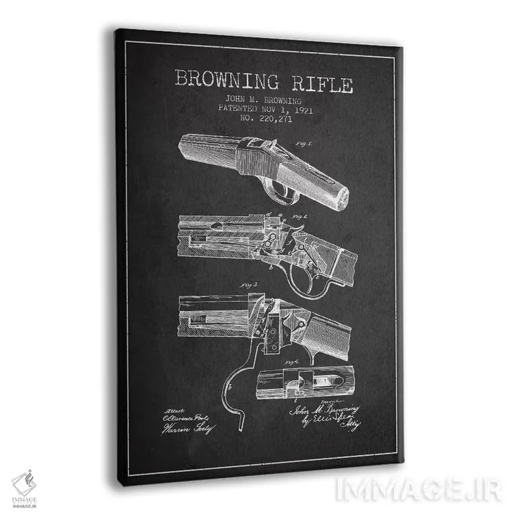 تابلو نقشهٔ ثبت اختراع تفنگ برونینگ ذغالی اثر پیکسل کهنه (استودیو/نام هنری) - نمای پرسپکتیو محصول