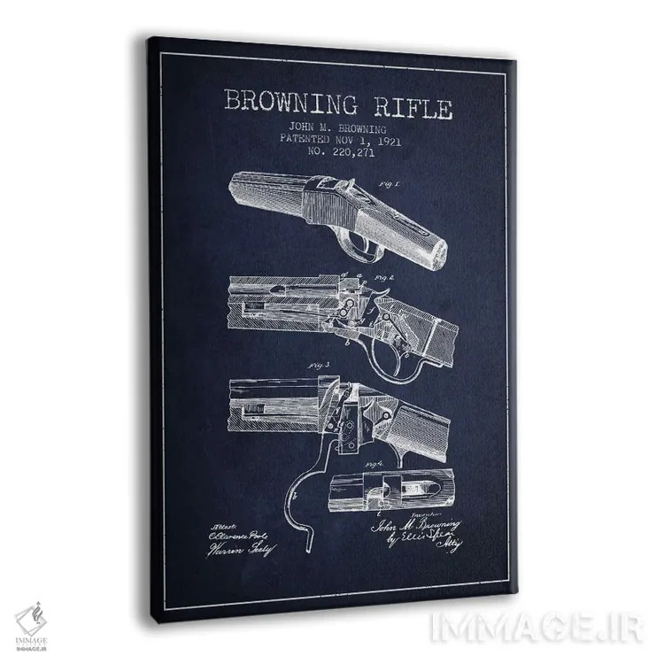 تابلو نقشهٔ ثبت اختراع تفنگ برونینگ سرمهای اثر پیکسل کهنه (استودیو/نام هنری) - نمای پرسپکتیو محصول