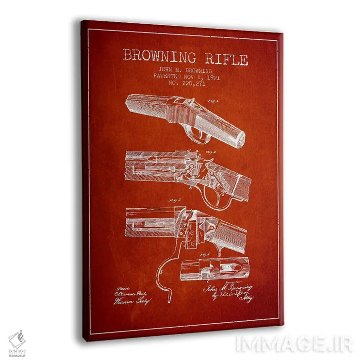 تابلو نقشهٔ ثبت اختراع تفنگ برونینگ قرمز اثر پیکسل کهنه (استودیو/نام هنری) - نمای پرسپکتیو محصول