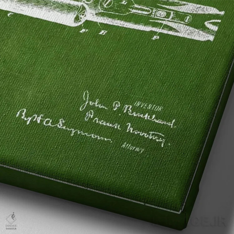 تابلو نقشهٔ ثبت اختراع اسلحه برکارد سبز اثر پیکسل کهنه (استودیو/نام هنری) - نمای نزدیک بافت بوم