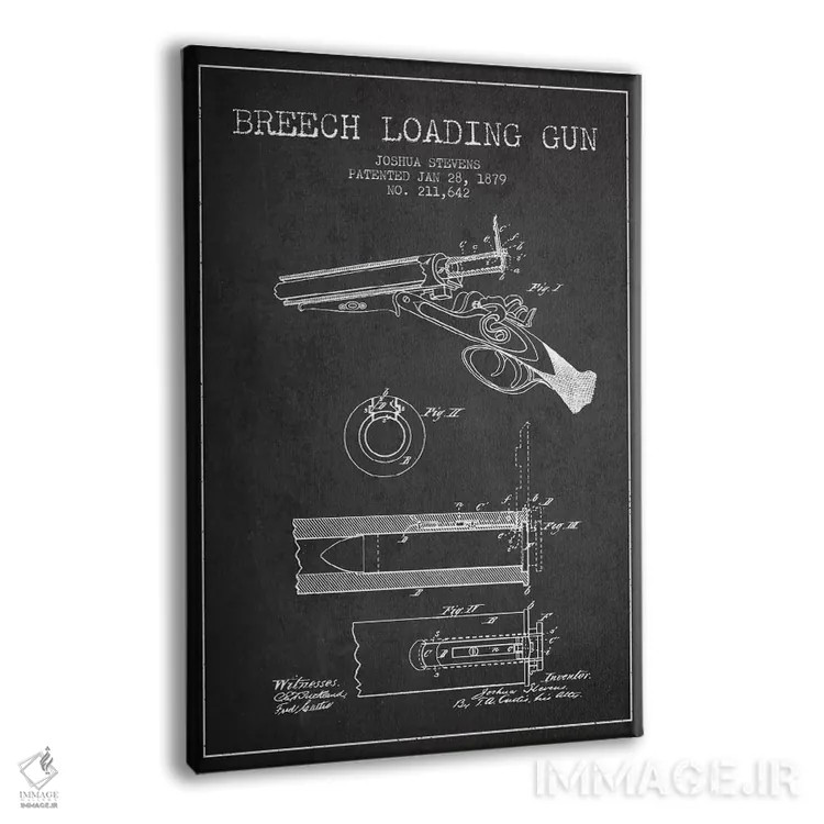 تابلو نقشهٔ ثبت اختراع اسلحه شاتگان استیونز ذغالی اثر پیکسل کهنه (استودیو/نام هنری) - نمای پرسپکتیو محصول